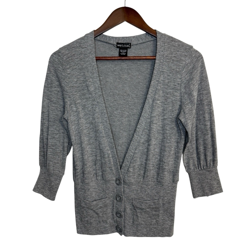 Wet Seal fitted cardigan women's large gray Y2K empire waist babydoll‎ coquette